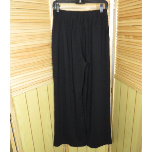 Halara Black Pleated Textured High Waist Wide Leg Pull On Pants Sz PETITE LARGE - Picture 7 of 10